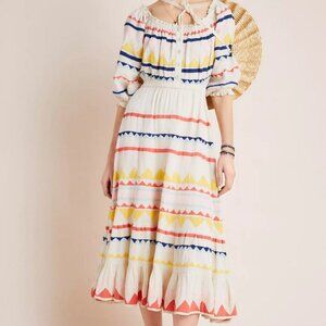 Anthropologie Carolina K Saria Smocked Rainbow Midi Dress Size S